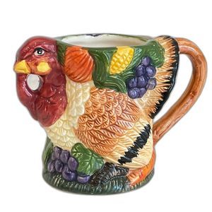 Vtg 1996 Ceramic Multi-color Thanksgiving Turkey Creamer/Mini Gravy Pitcher 4"